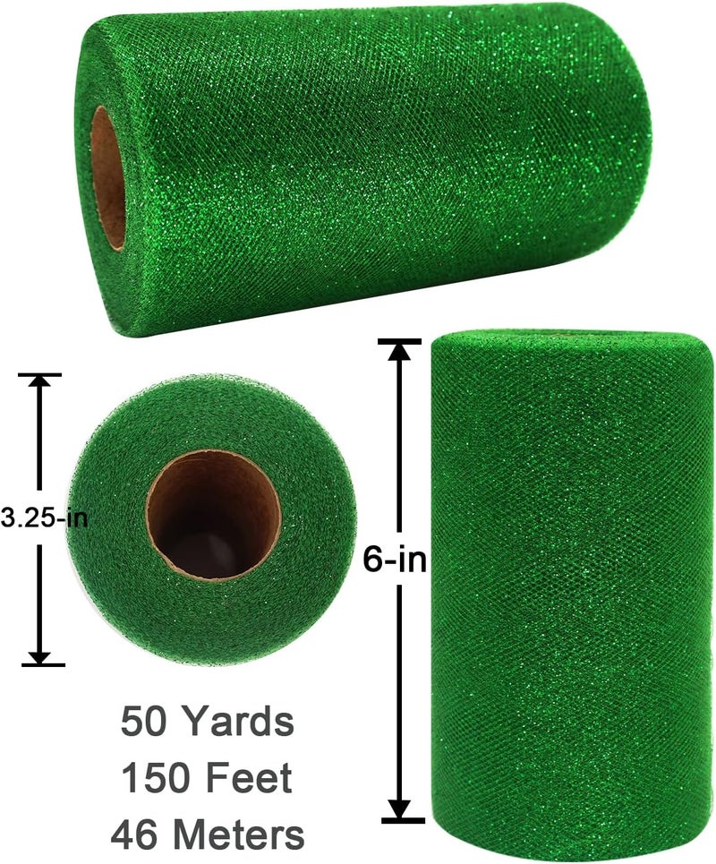 Ableme Deco Glitter Tulle Fabric Rolls, 6 Inch 50 Yards (150ft) Sparkling Spool Ribbon Sequin Netting for Tutu Skirt Gift Wrapping Wedding Party Decoration (Emerald Green) - Image 3